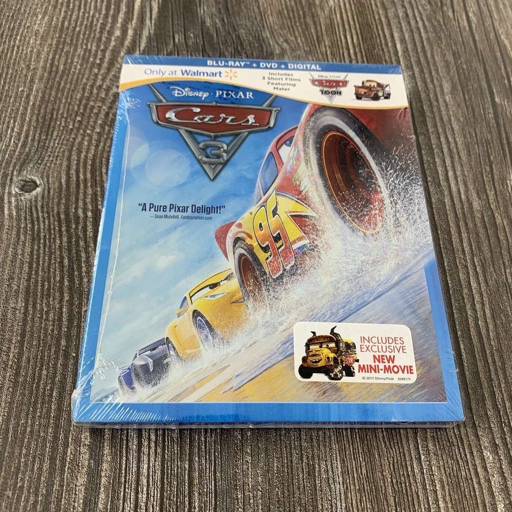 NEW WALMART EXCLUSIVE DISNEY PIXAR CARS 3 BLU RAY & DVD MOVIE & DIGITAL 2017